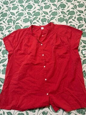 Old Navy Red Button-Front Short Sleeve Blouse